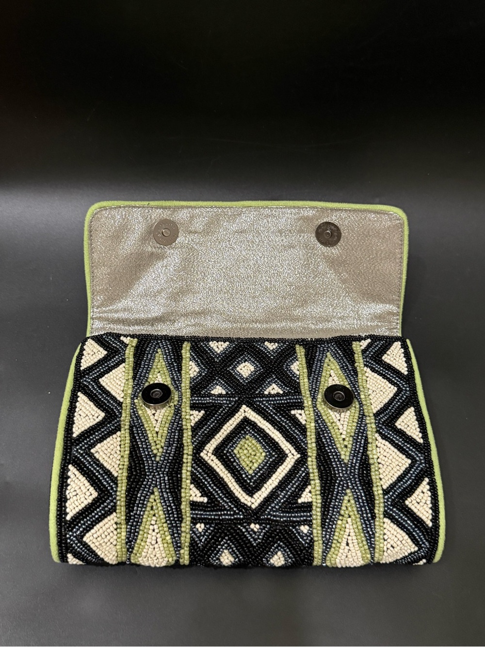 MARY FRANCES Geometric Beaded Natural Gemstones Cluster Embellished Evening Bag - Picture 7 of 16